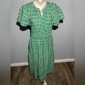 Anthropologie Green Patterned Midi Dress